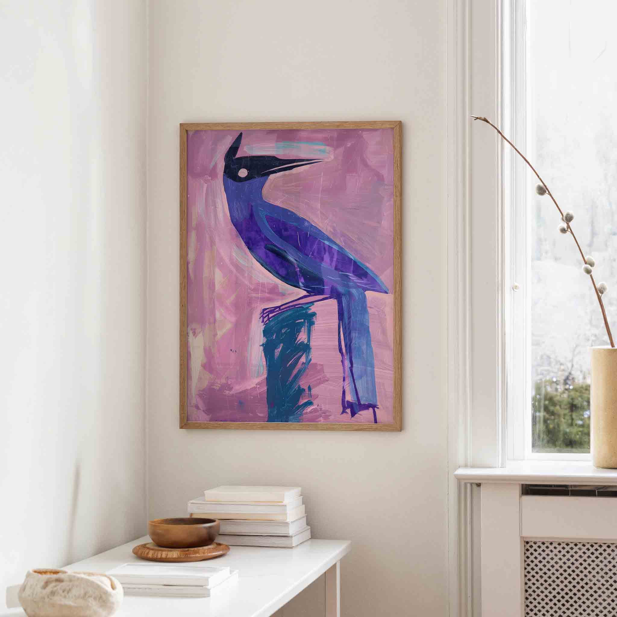 Vogel in paars en roze Poster