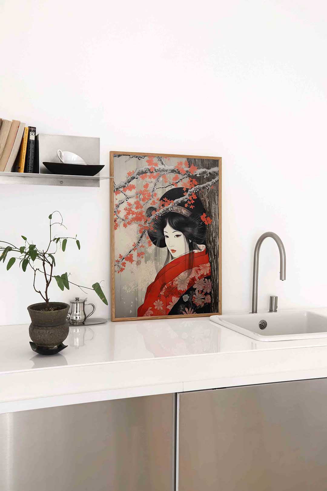 Vrouw met rode kimono Poster