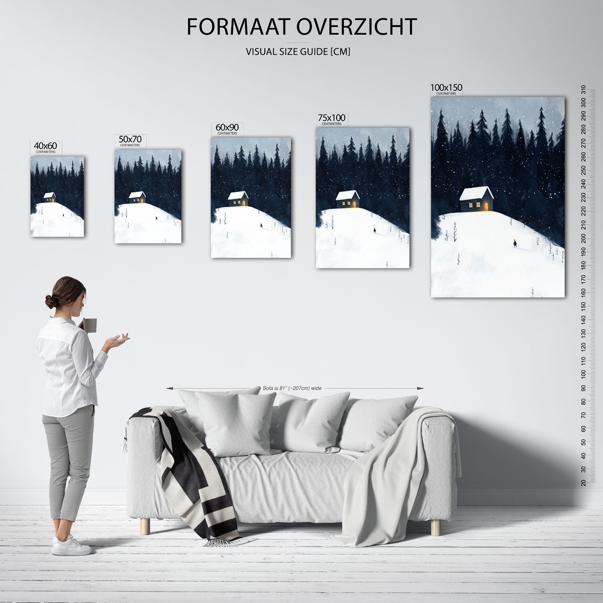 Winterlandschap met huis Kunstwerk