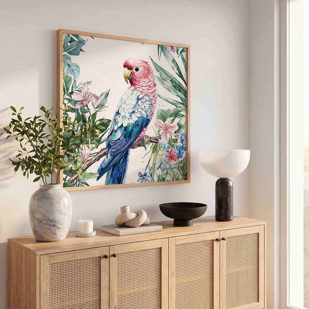 Papegaai en bloemen Poster