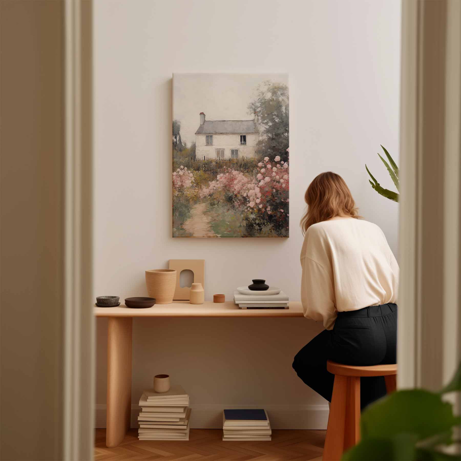 Romantisch Landhuis met Rozentuin Kunstwerk-canvas-dibond-plexiglas-wanddecoratie-WallArtistic