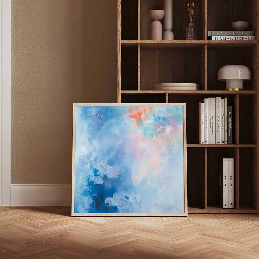 Abstracte blauwe en oranje Poster