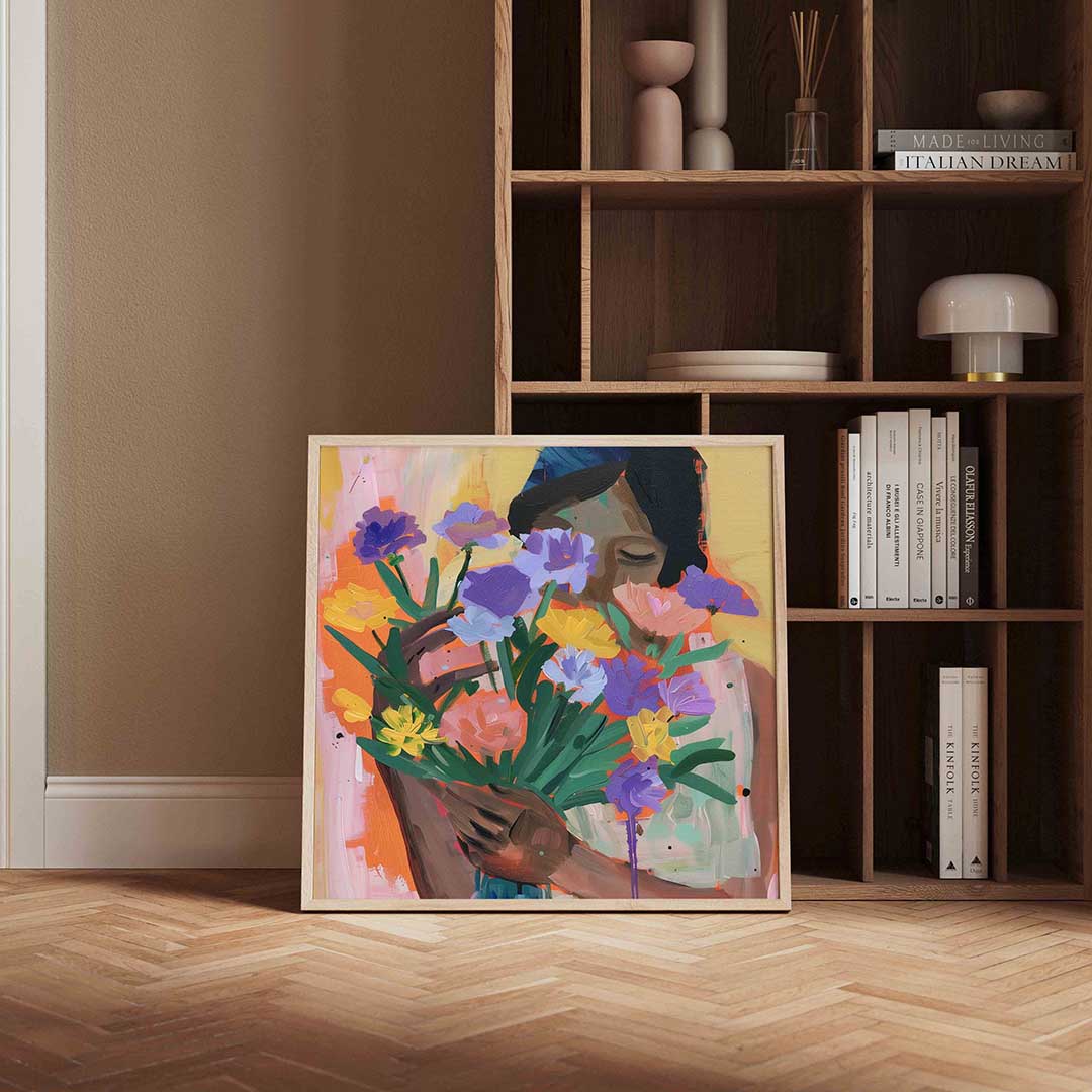 Bloemen en vrouw Poster