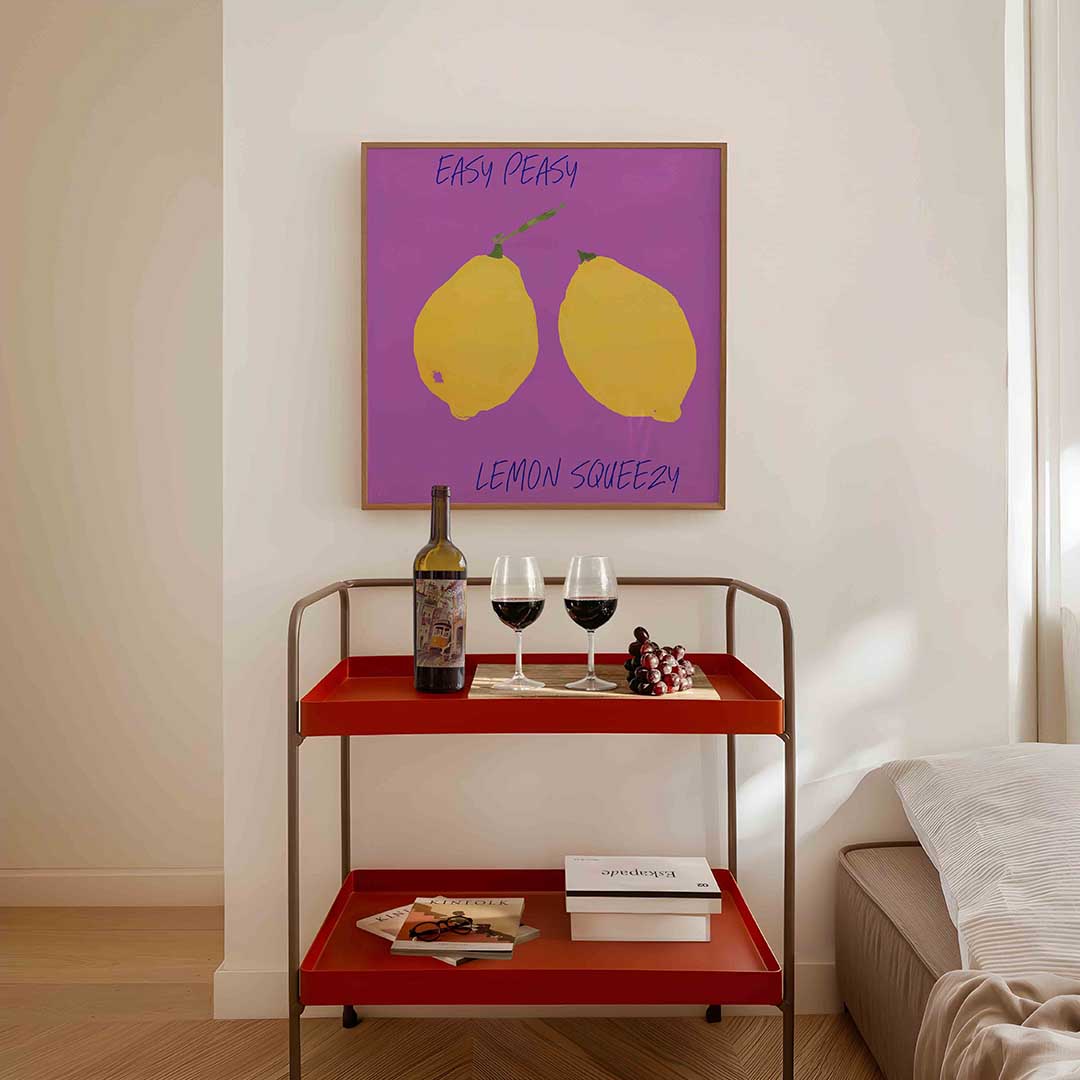 Citroenen op paarse achtergrond Poster