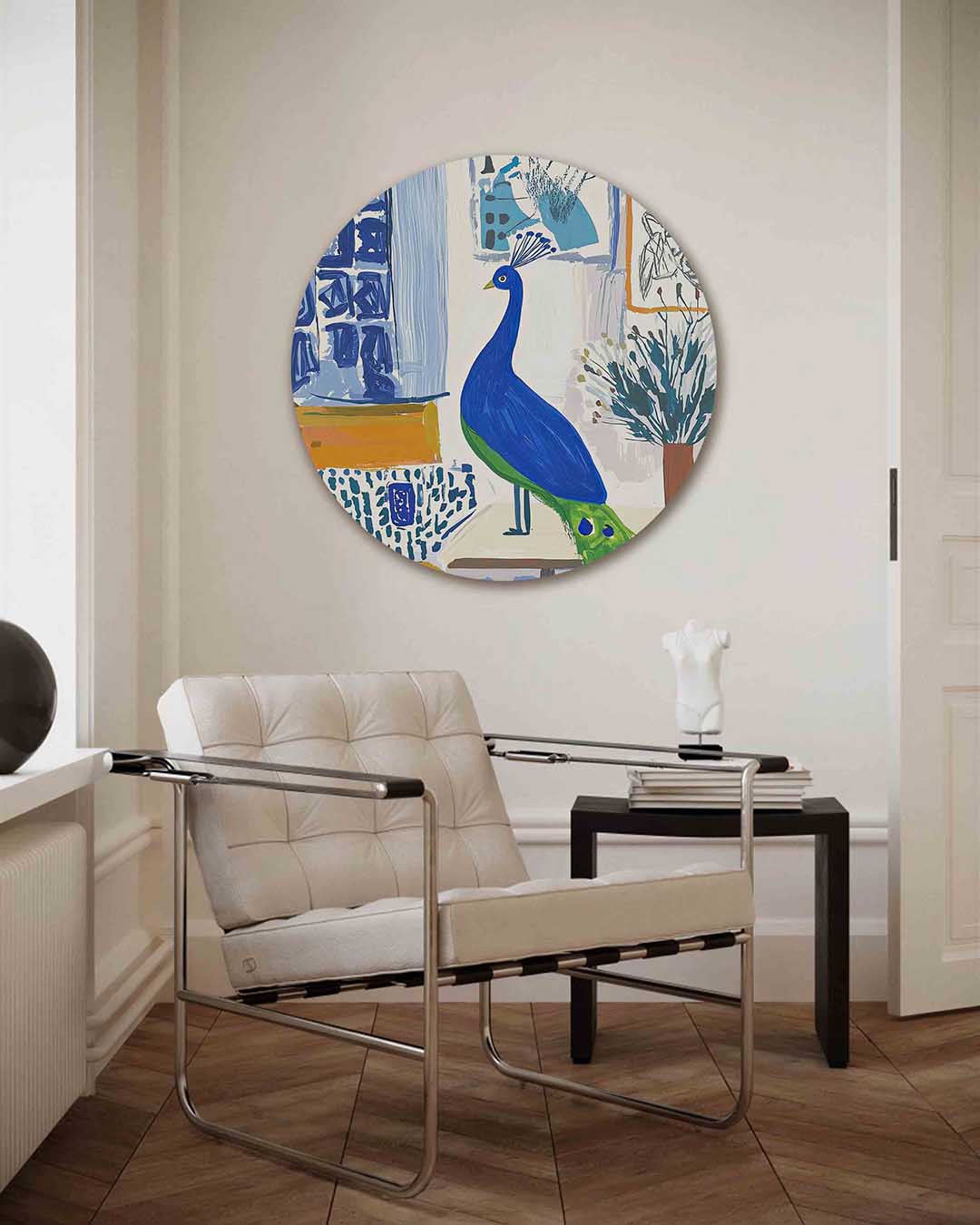 Pauw en abstracte vormen Muurcirkel