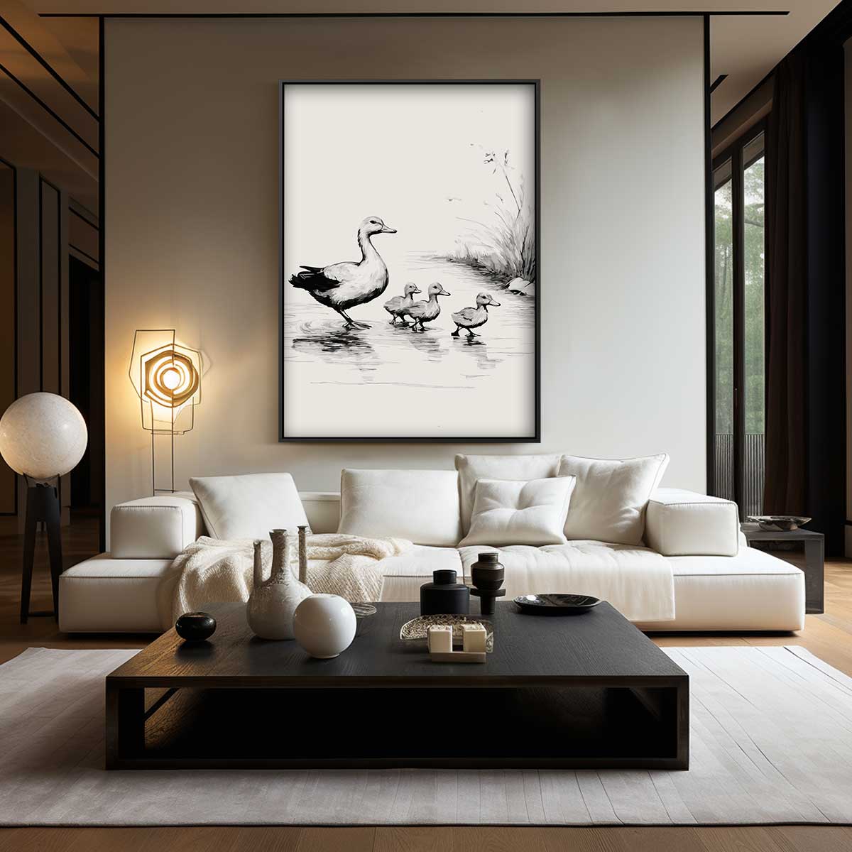 Schattige Eendenfamilie aan het Water Kunstwerk-canvas-dibond-plexiglas-wanddecoratie-WallArtistic
