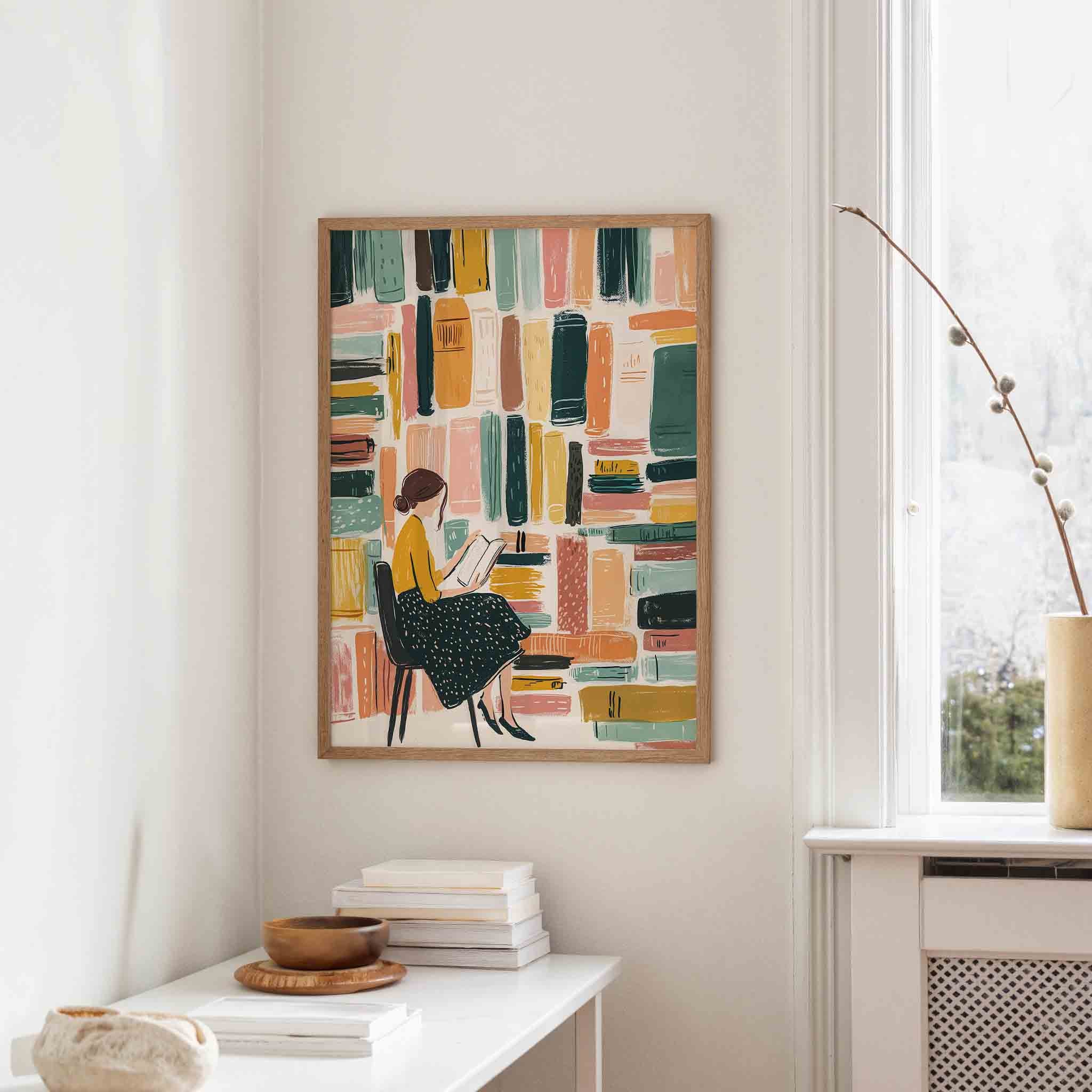 Lezende vrouw met boeken Poster