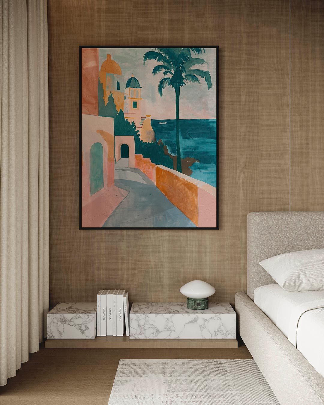 Kleurrijke straat en zee Kunstwerk