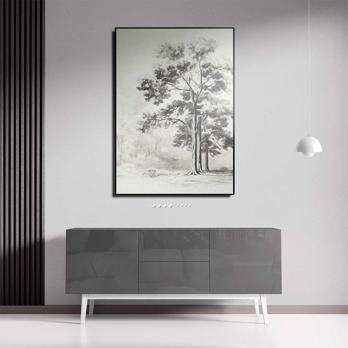 Sereen Boslandschap in Potlood Kunstwerk-canvas-dibond-plexiglas-wanddecoratie-WallArtistic