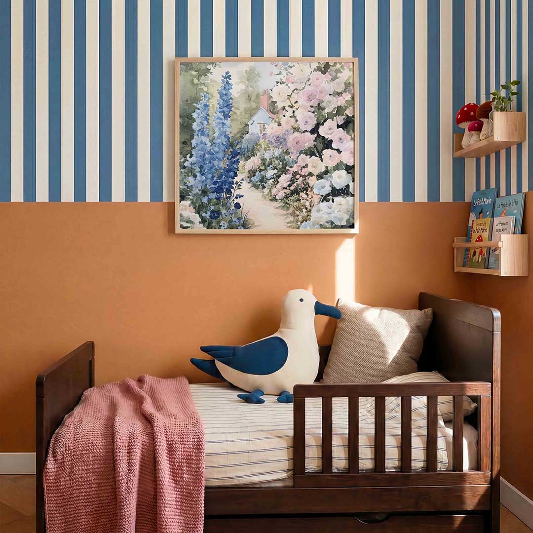 Bloementuin en huisje Poster