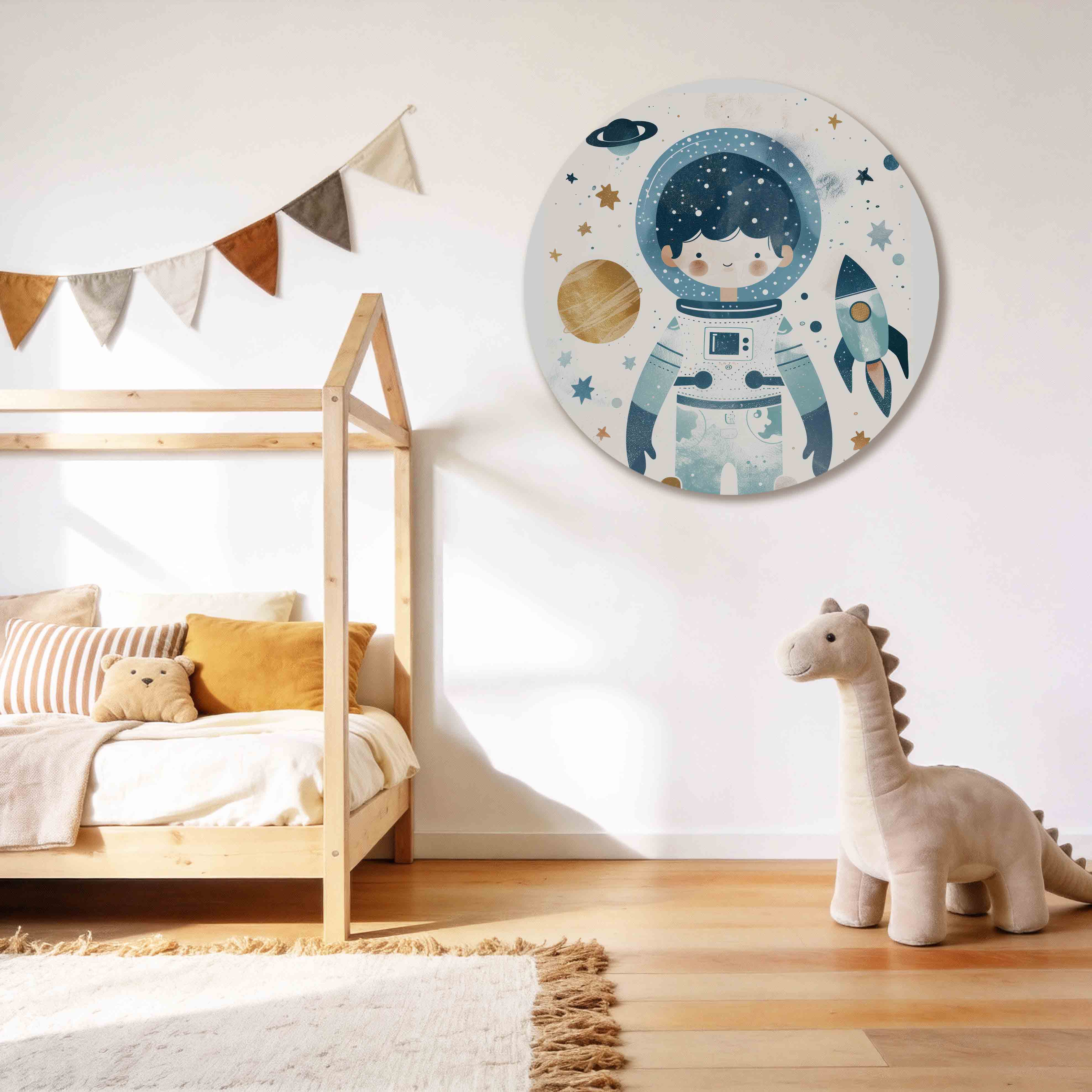 Astronaut en raket Muurcirkel