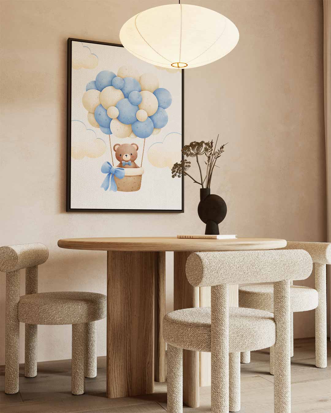 Dromerige Teddy in Luchtballon Kunstwerk-canvas-dibond-plexiglas-wanddecoratie-WallArtistic