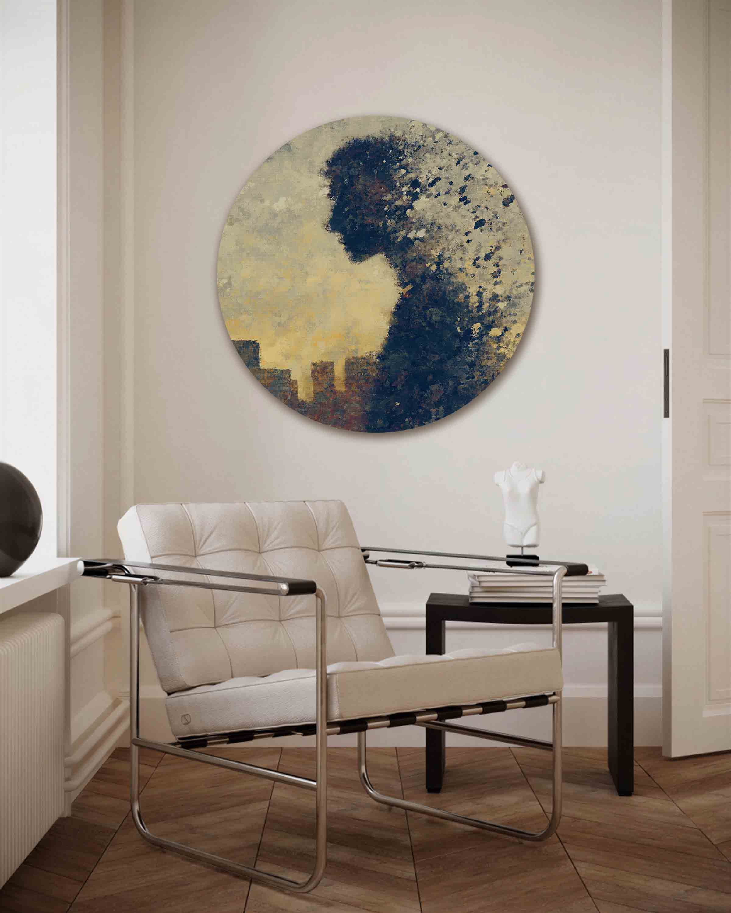 Silhouet met stadsachtergrond Muurcirkel