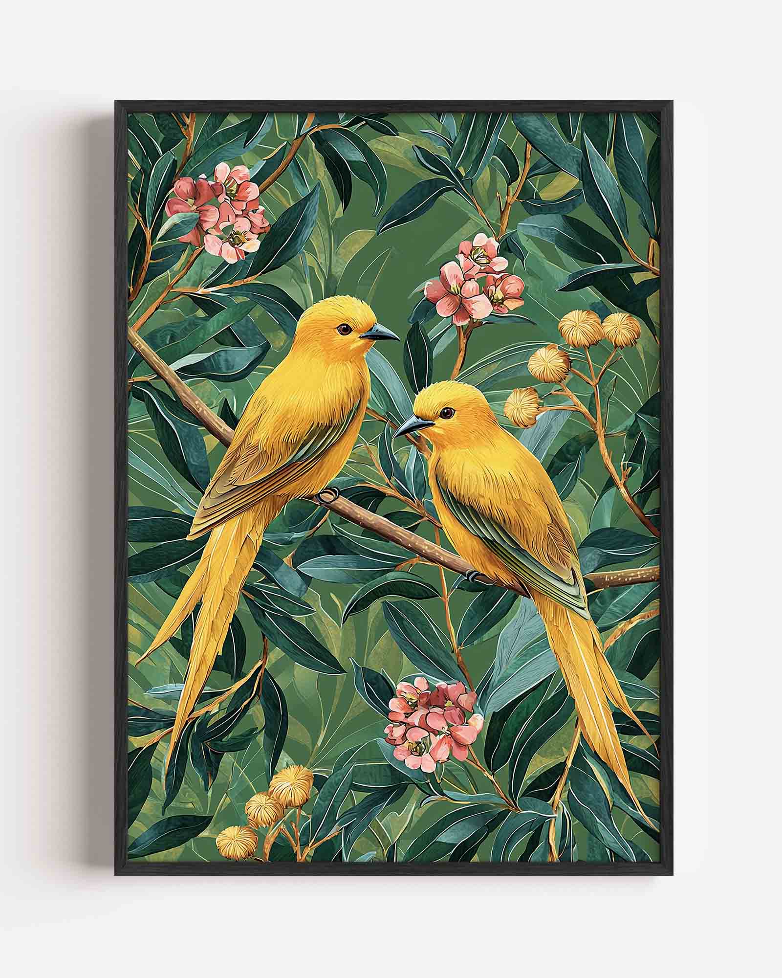 Gele vogels en bloemen Poster