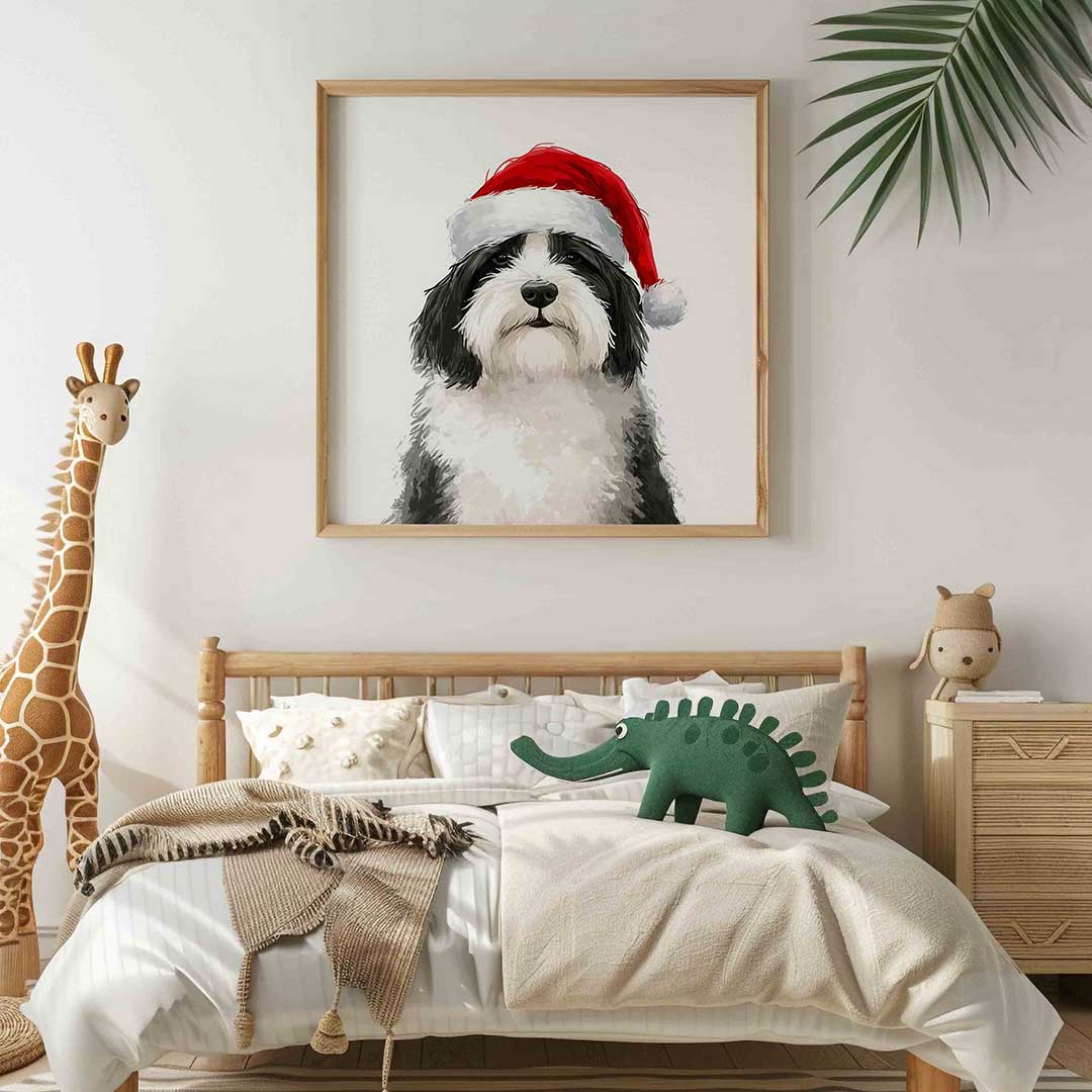 Hond met kerstmuts Poster