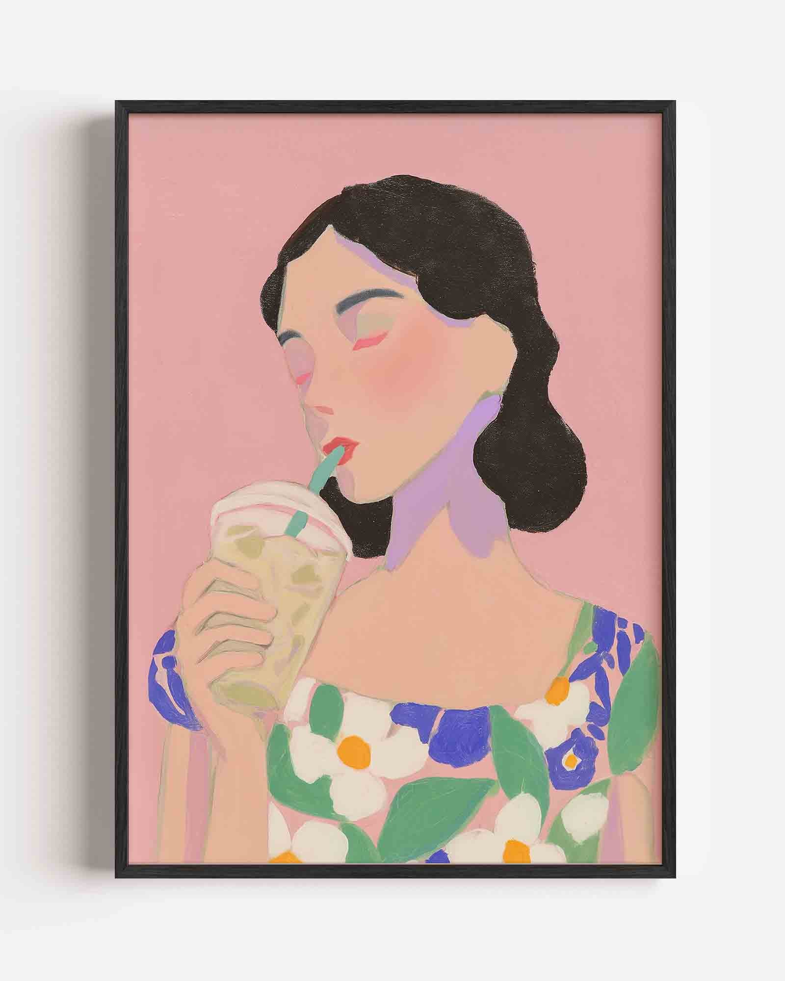 Vrouw met drankje Poster
