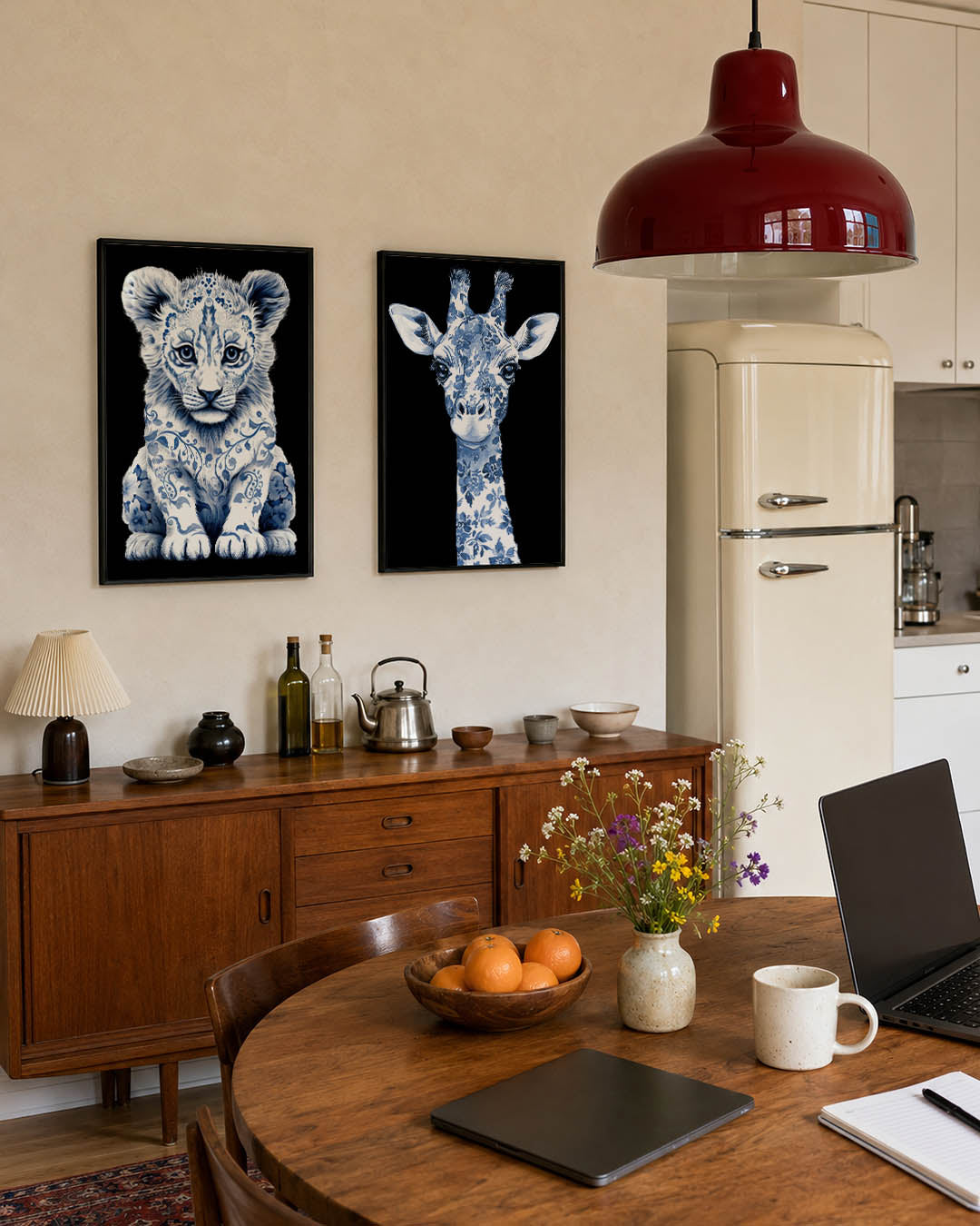 Blauw wit patroon Posterset