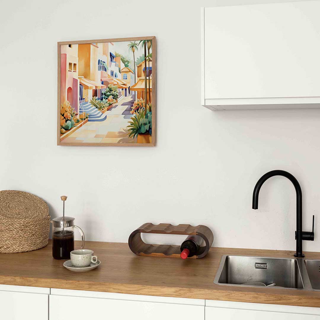 Zonnige straat met palmbomen Poster