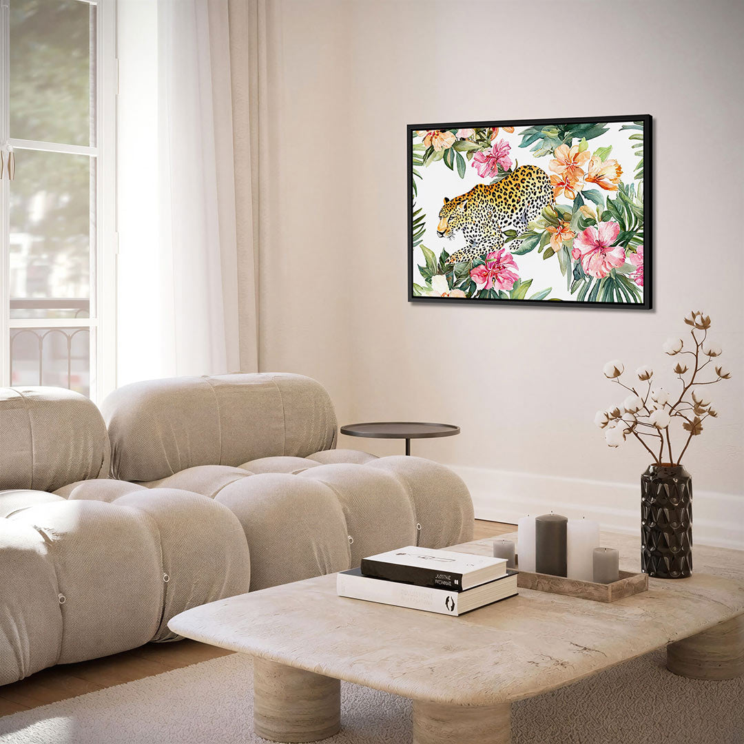 Luipaard en bloemen Kunstwerk