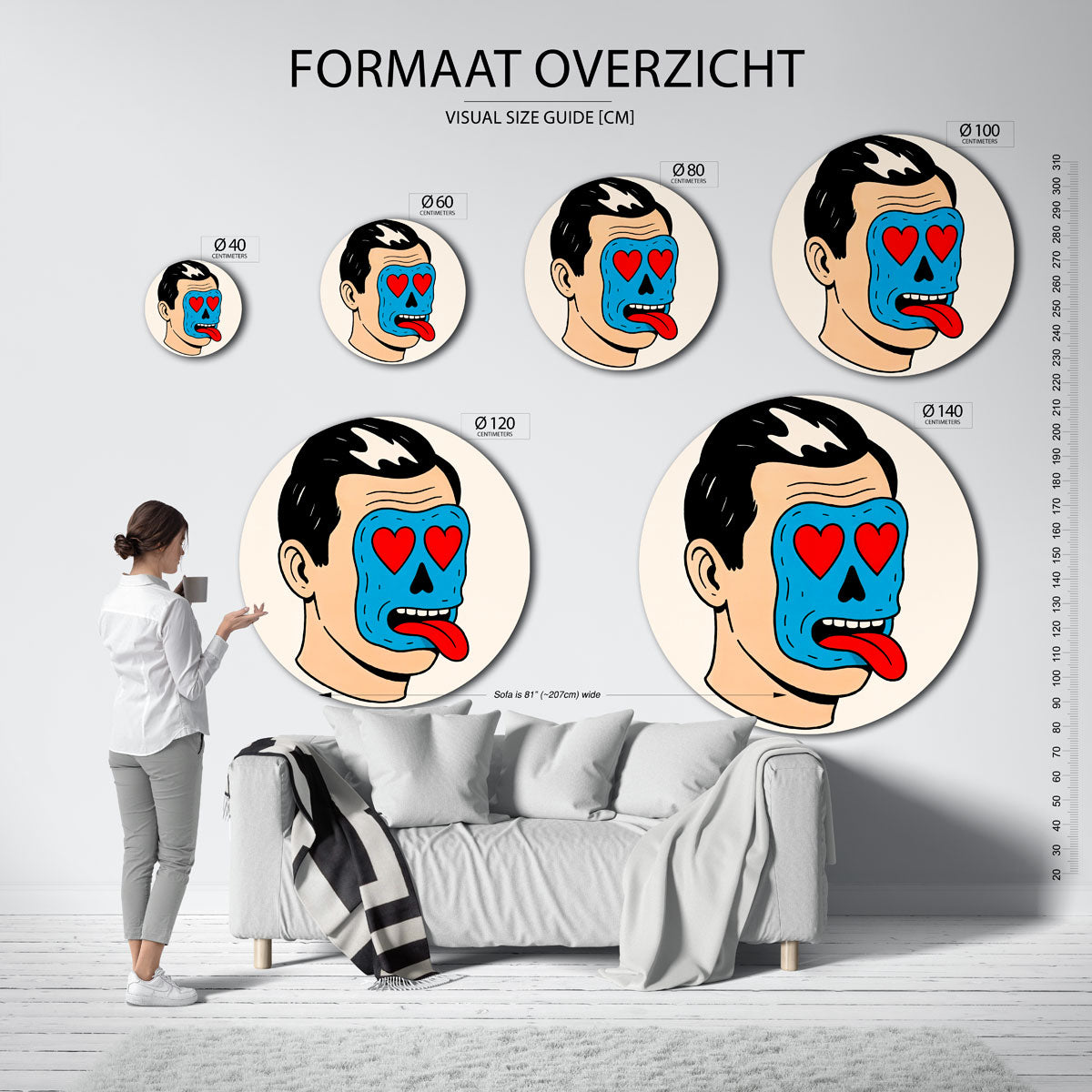 Blauw masker portret Muurcirkel