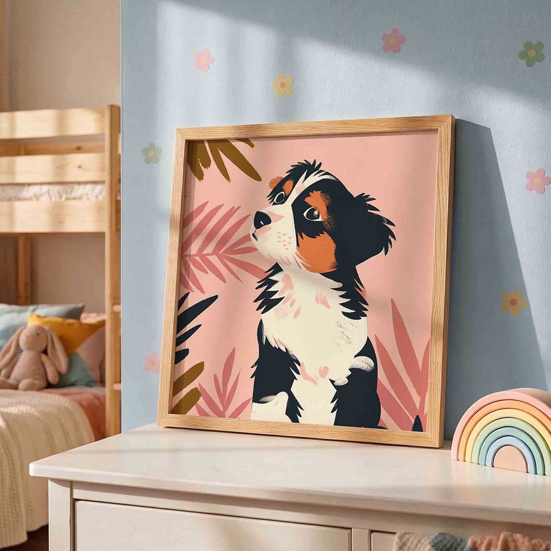 Hond met bladeren Poster