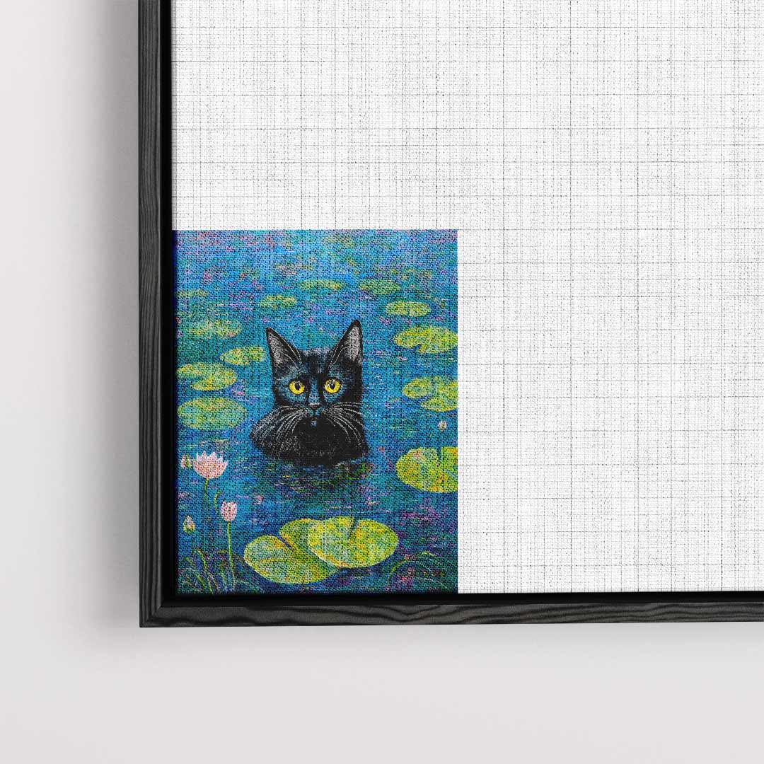 Katze im Seerosen-Kunstwerk