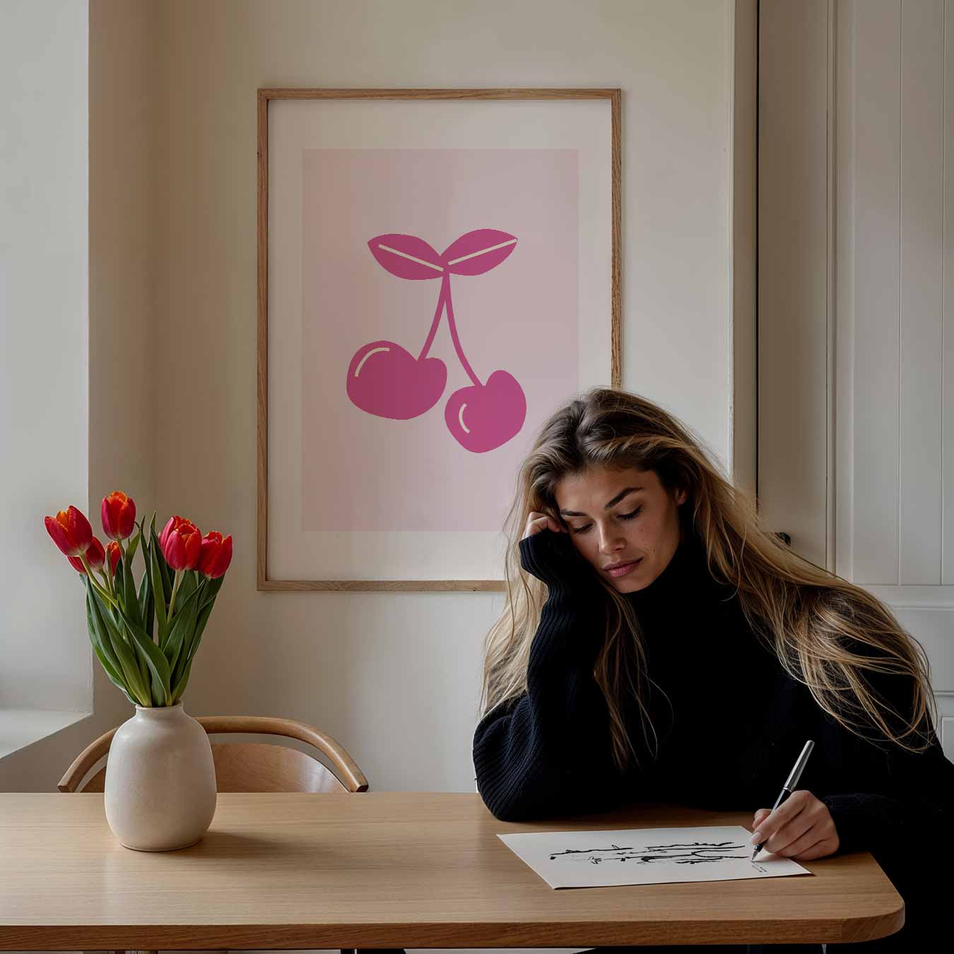 Schattige Kersen Illustratie Poster-WallArtistic