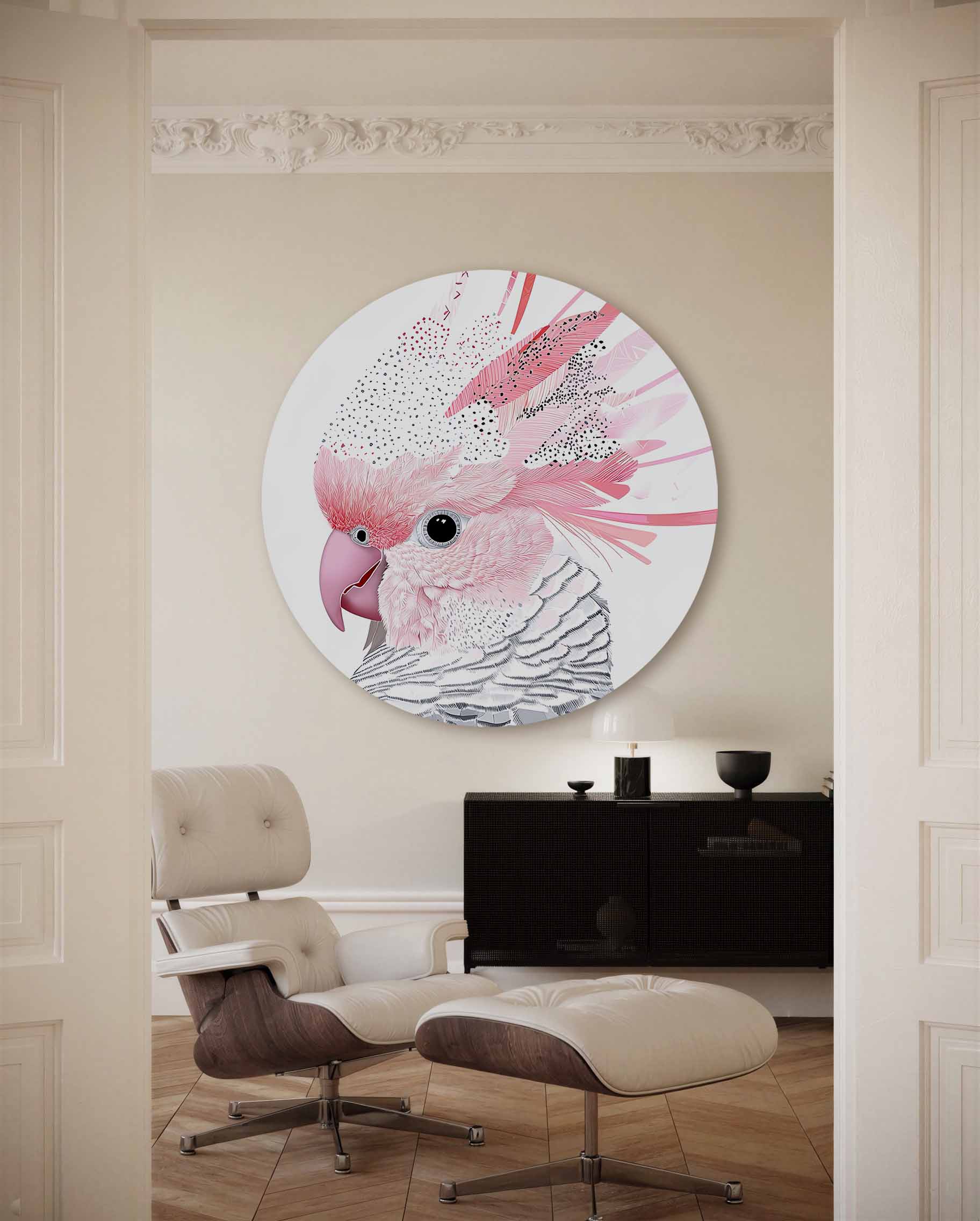 Papegaai met roze veren Muurcirkel