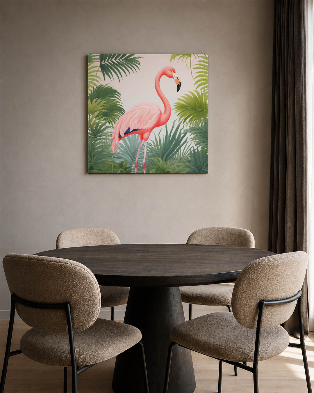 Flamingo en bladeren Kunstwerk