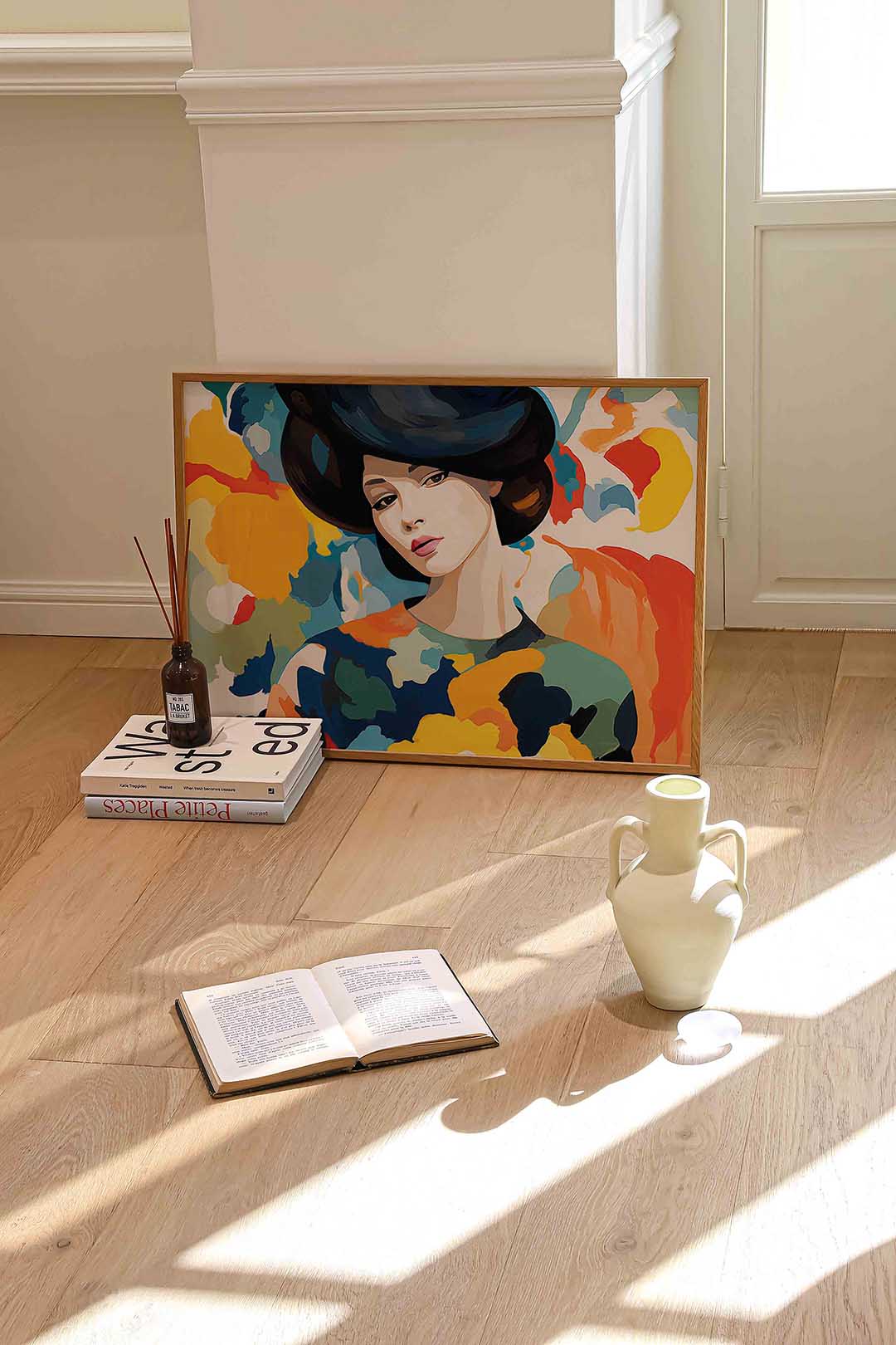 Vrouw met kleurrijke achtergrond Poster