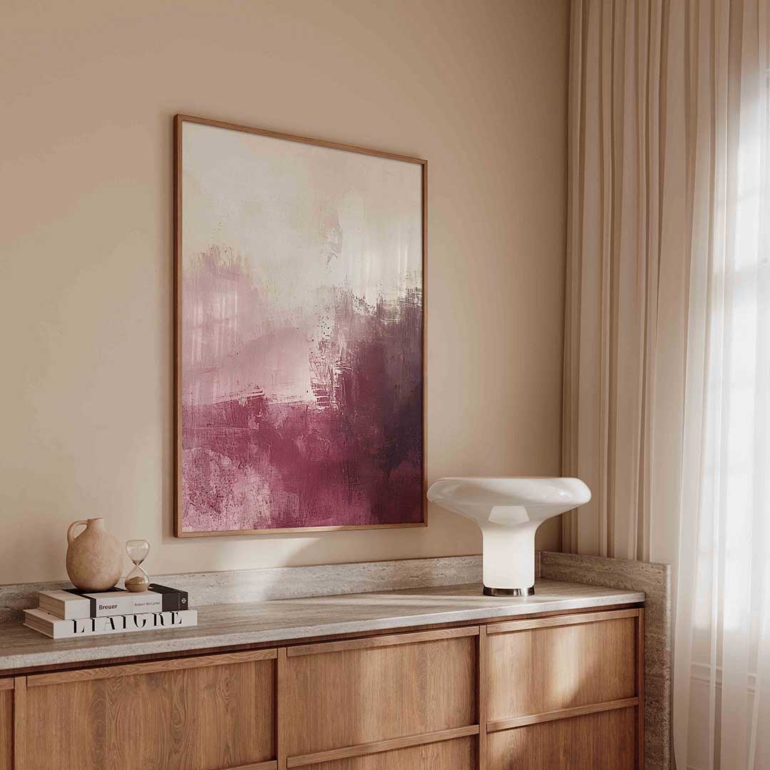 Abstracte roze en witte Poster