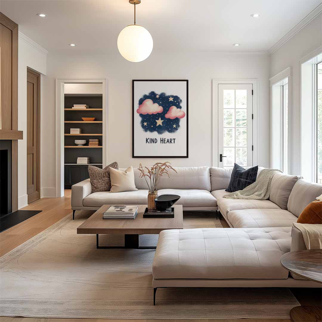 Droomachtige Wolken en Sterren Illustratie Kunstwerk-canvas-dibond-plexiglas-wanddecoratie-WallArtistic