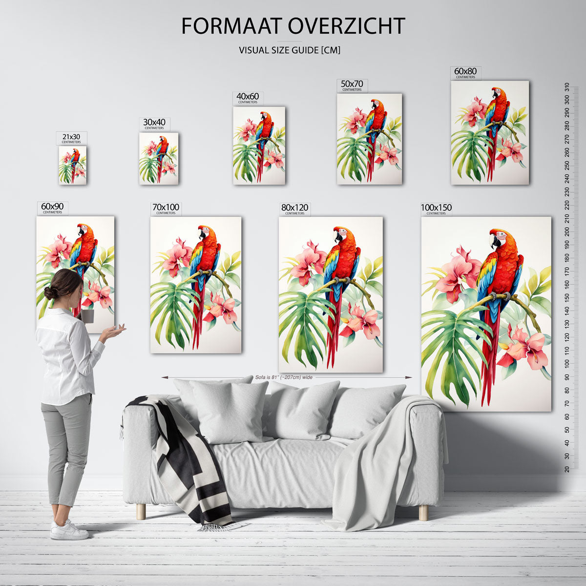 Papegaai met bloemen Poster