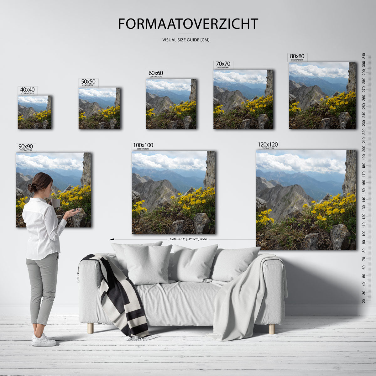 Berglandschap met bloemen Kunstwerk