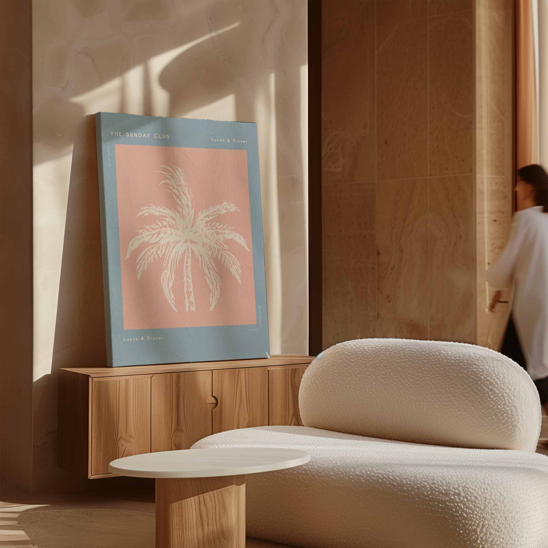 Pastel Palm Strandafdruk Kunstwerk-canvas-dibond-plexiglas-wanddecoratie-WallArtistic