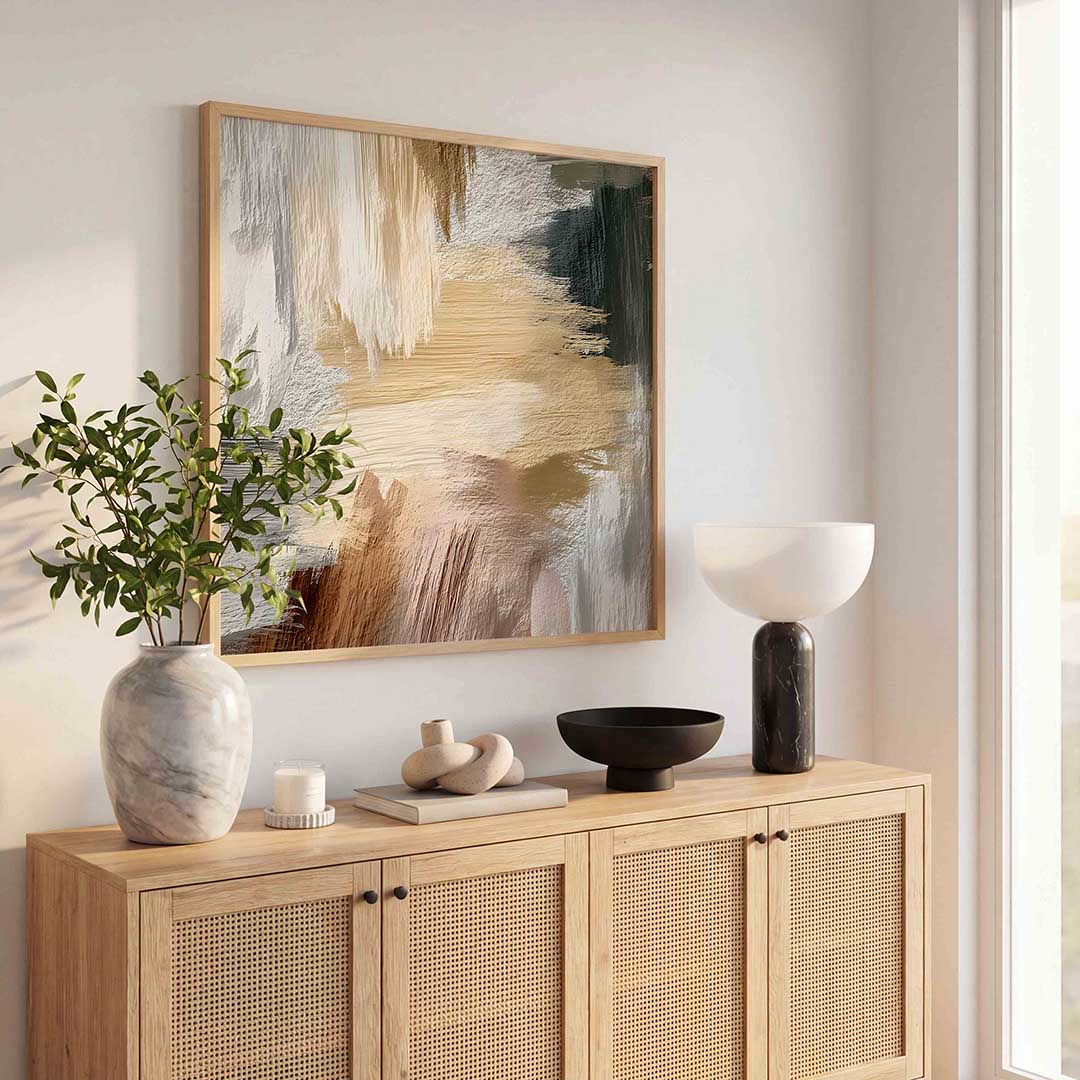 Abstracte beige penseelstreken Poster