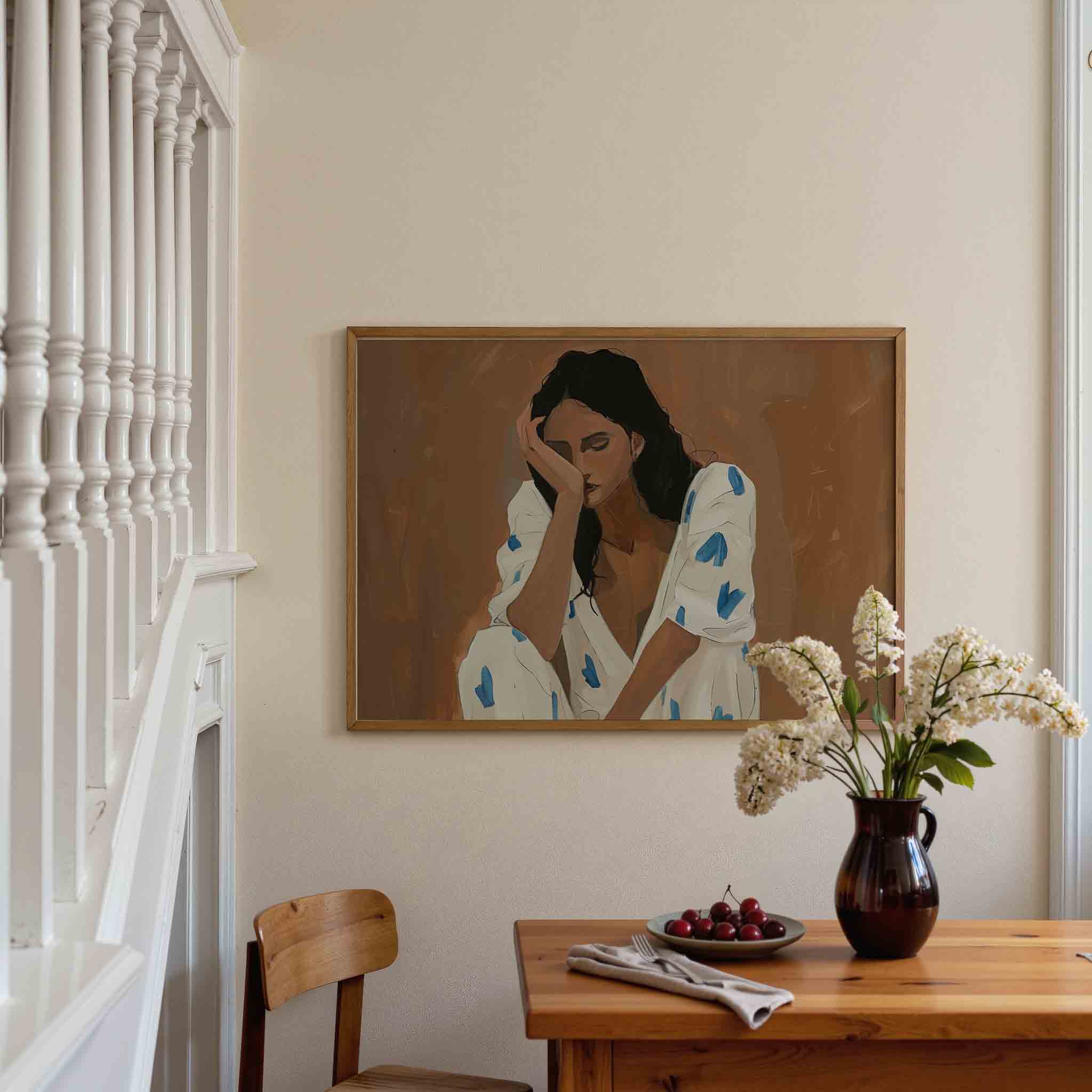 Vrouw met blauwe accenten Poster