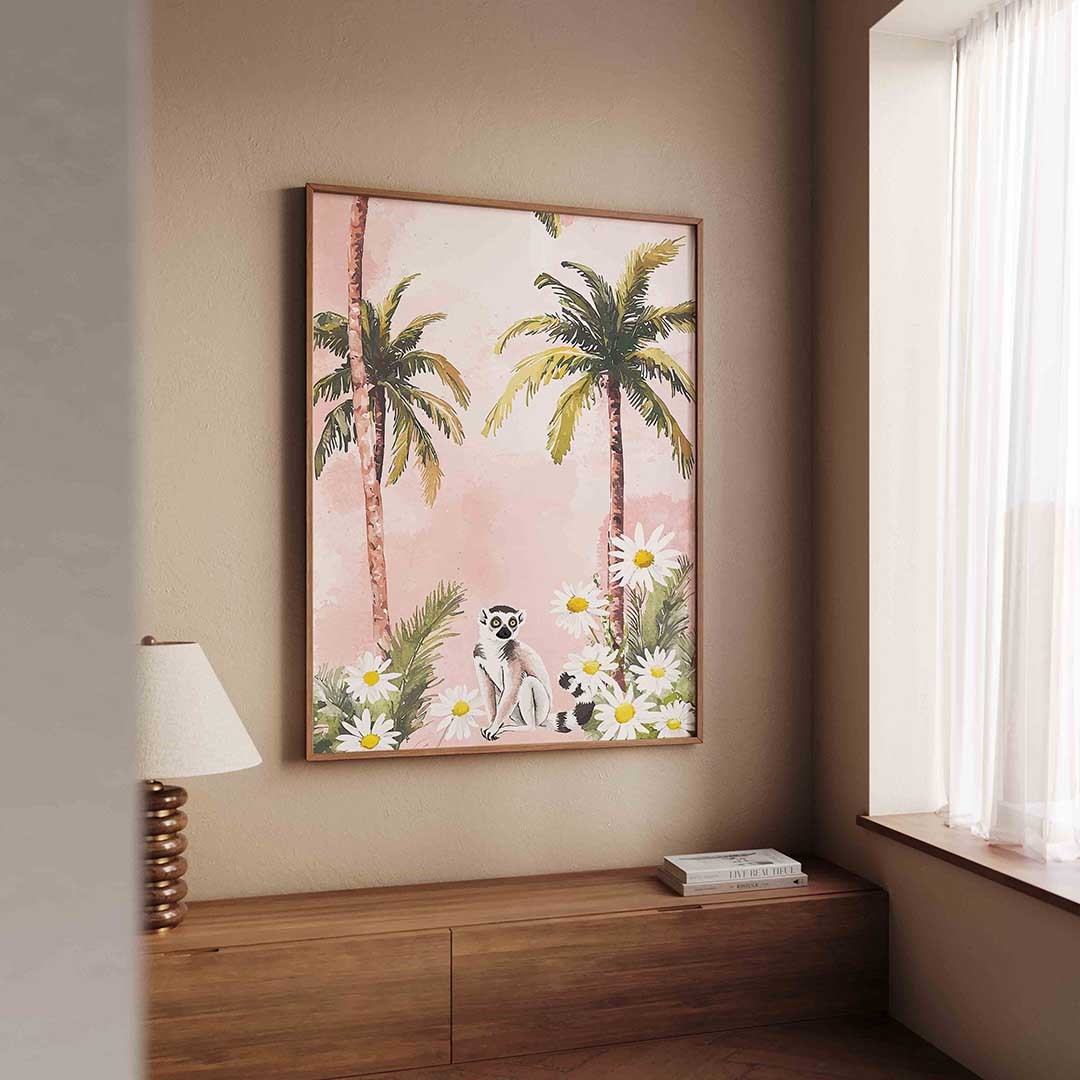 Lemur en palmbomen Poster