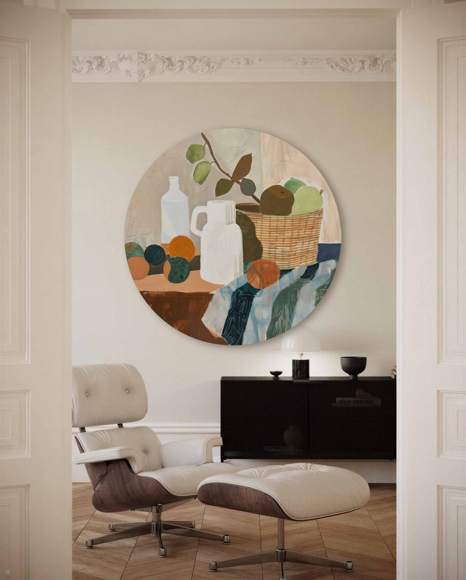 Stilleven met fruit en mand Muurcirkel