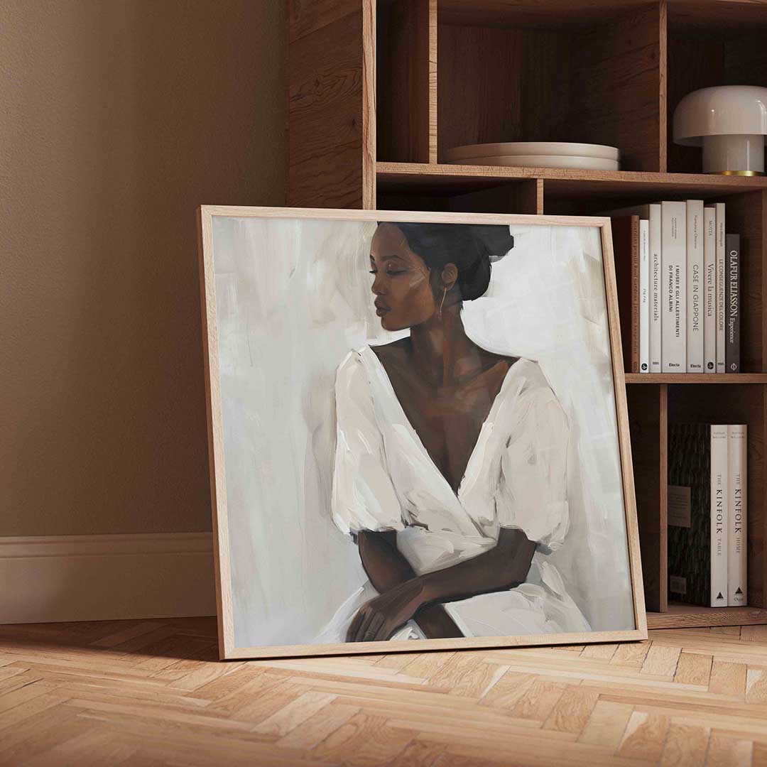 Vrouw in witte jurk Poster