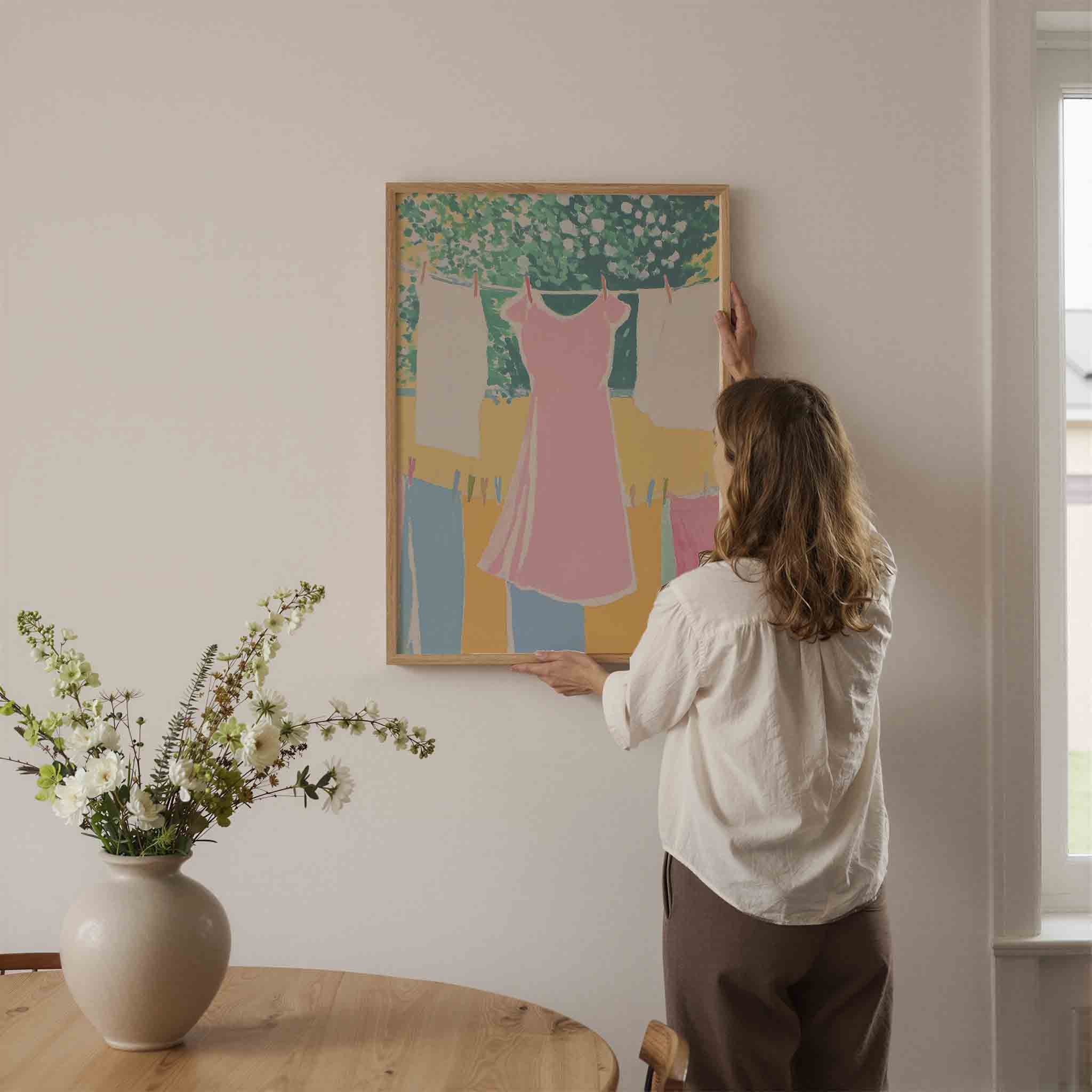 Roze jurk aan waslijn Poster