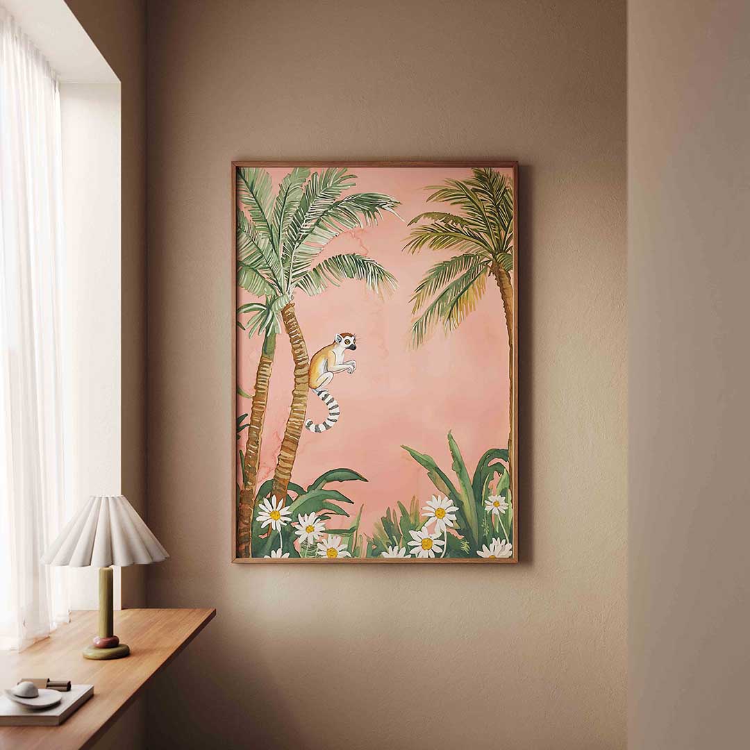 Lemur en palmbomen Poster