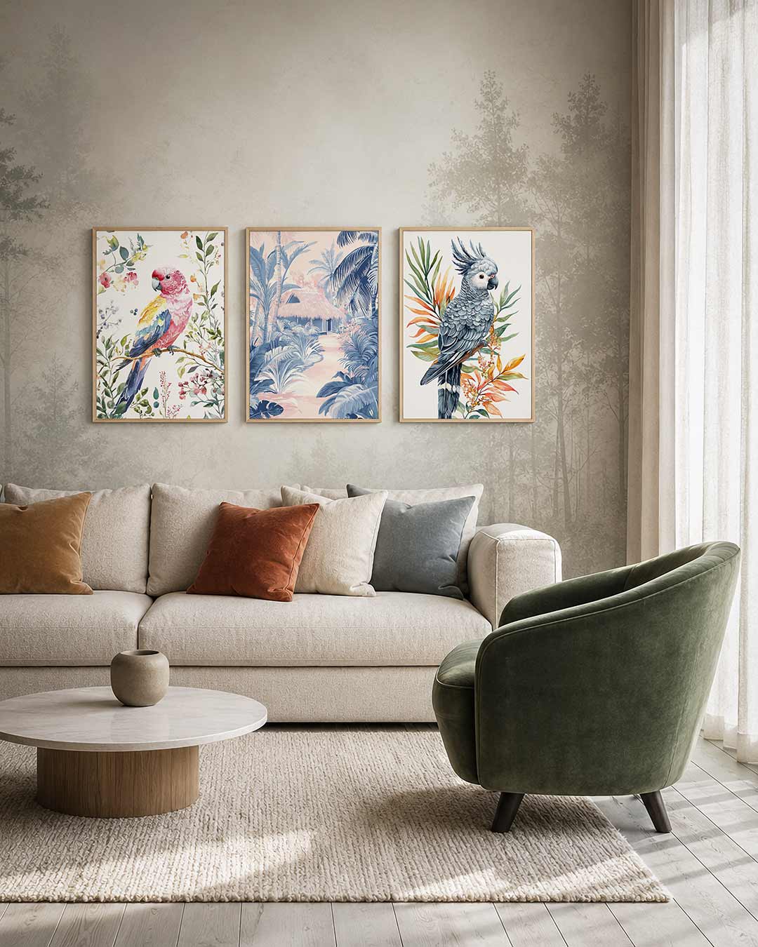 Vogel en bloemen Posterset
