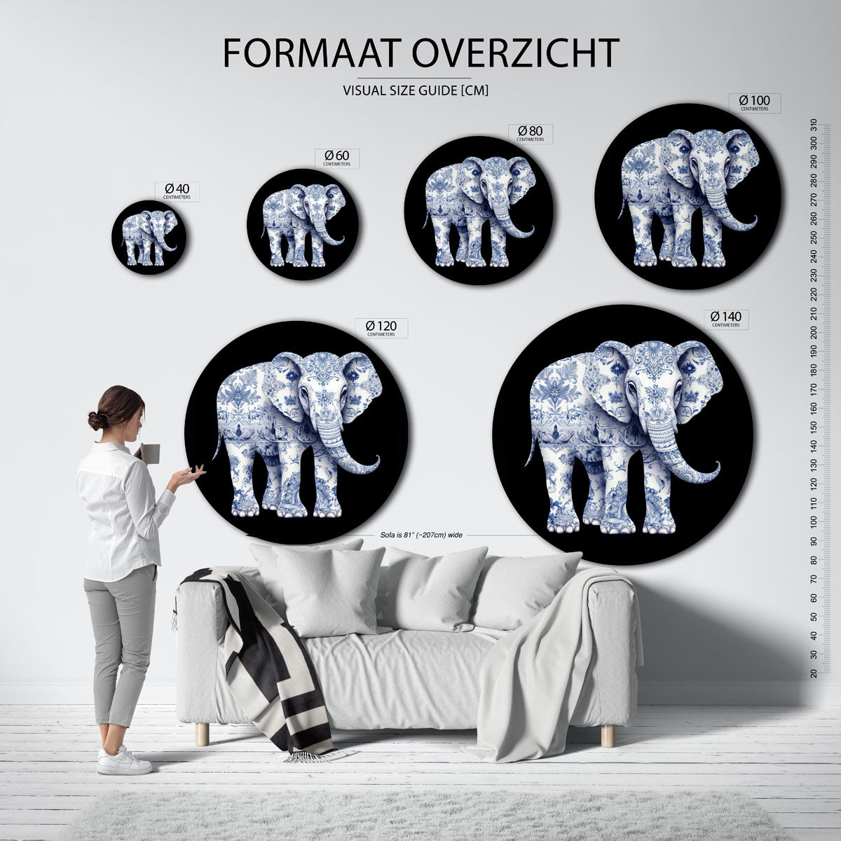 Olifant met bloemen Muurcirkel