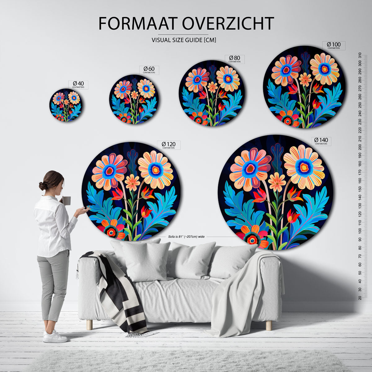 Bloemen en bladeren Muurcirkel