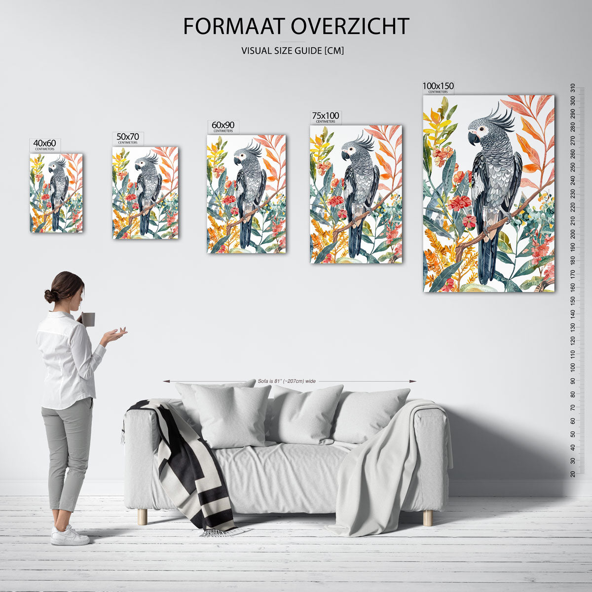 Papegaai en bladeren Kunstwerk