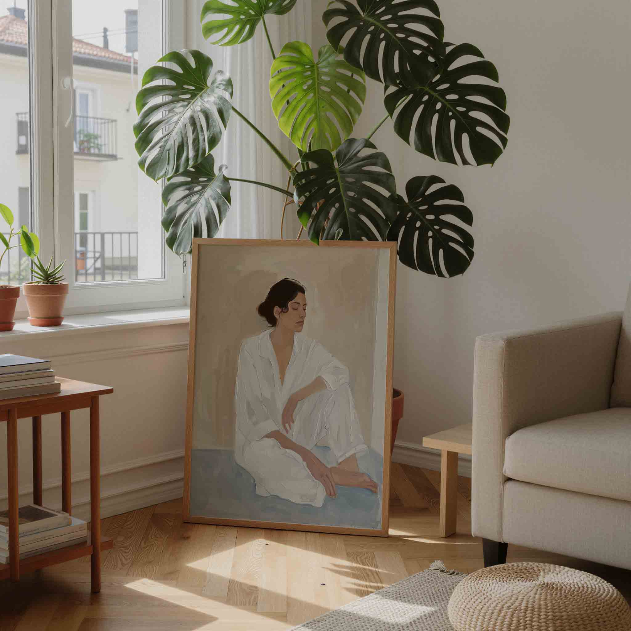 Vrouw in witte kleding Poster