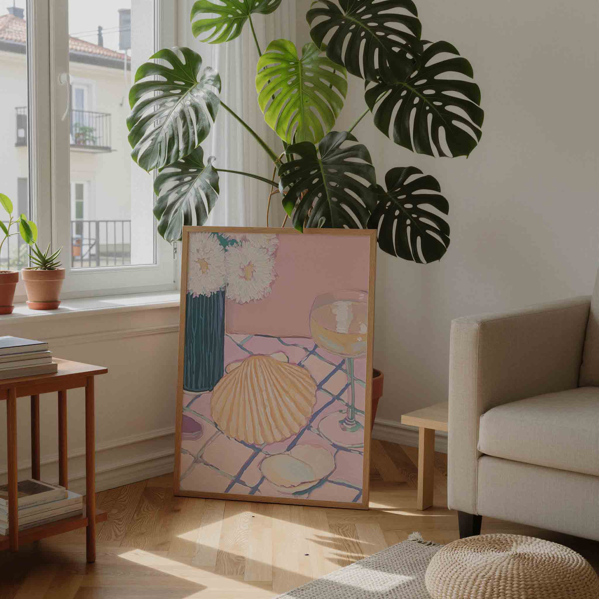 Schelp en bloemen Poster