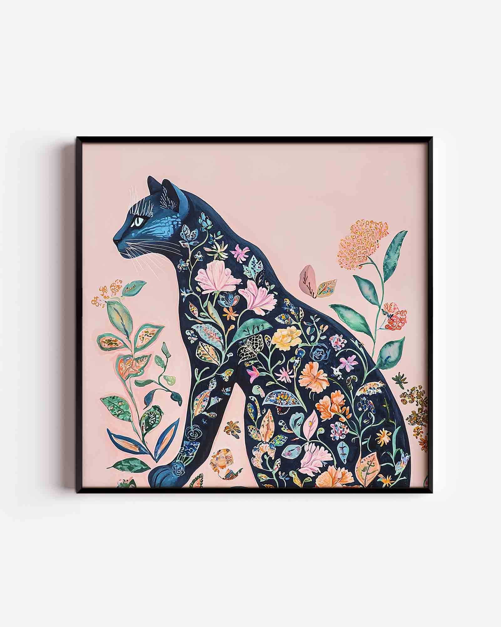 Kat met bloemen Poster