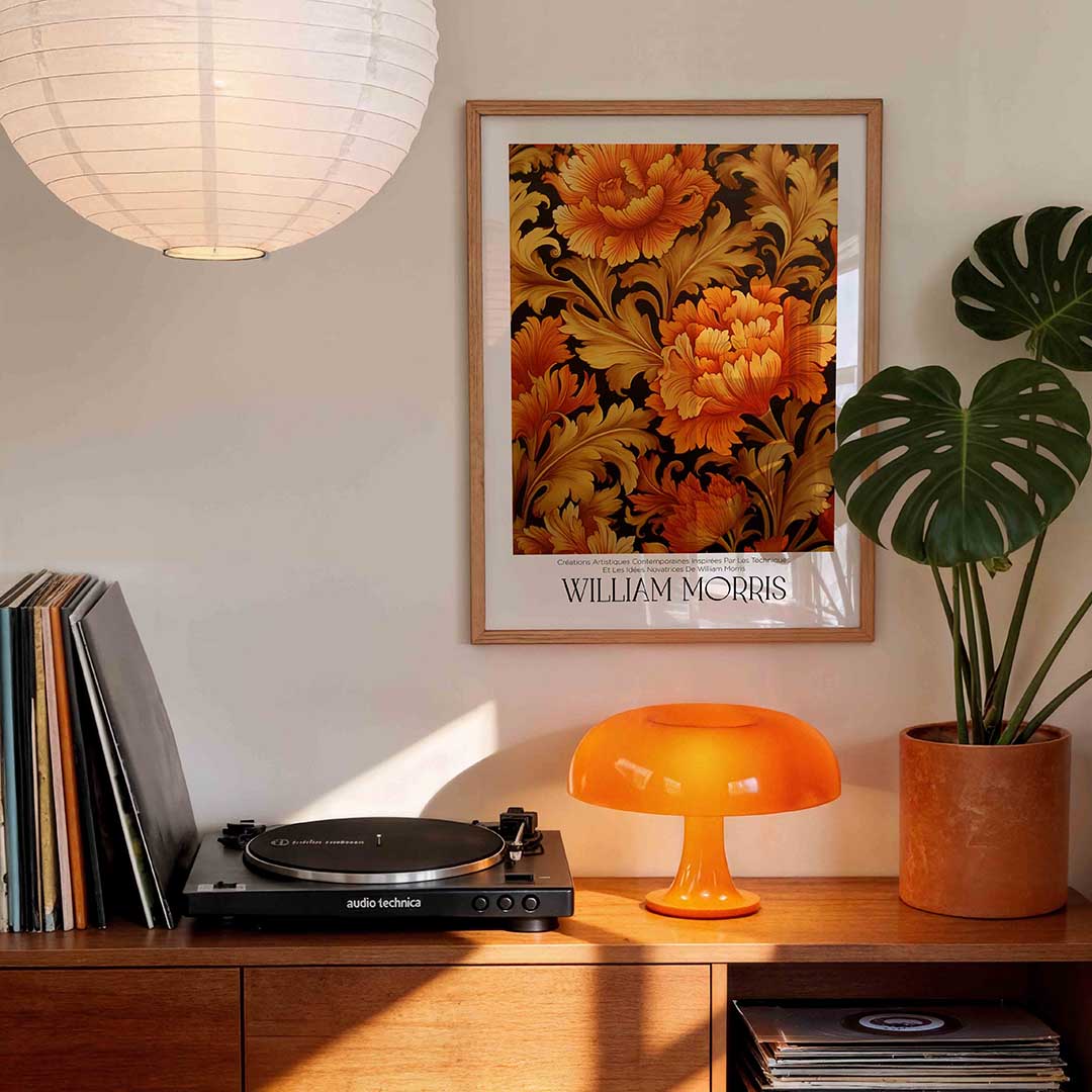 Bloemmotief met oranje en goud Poster